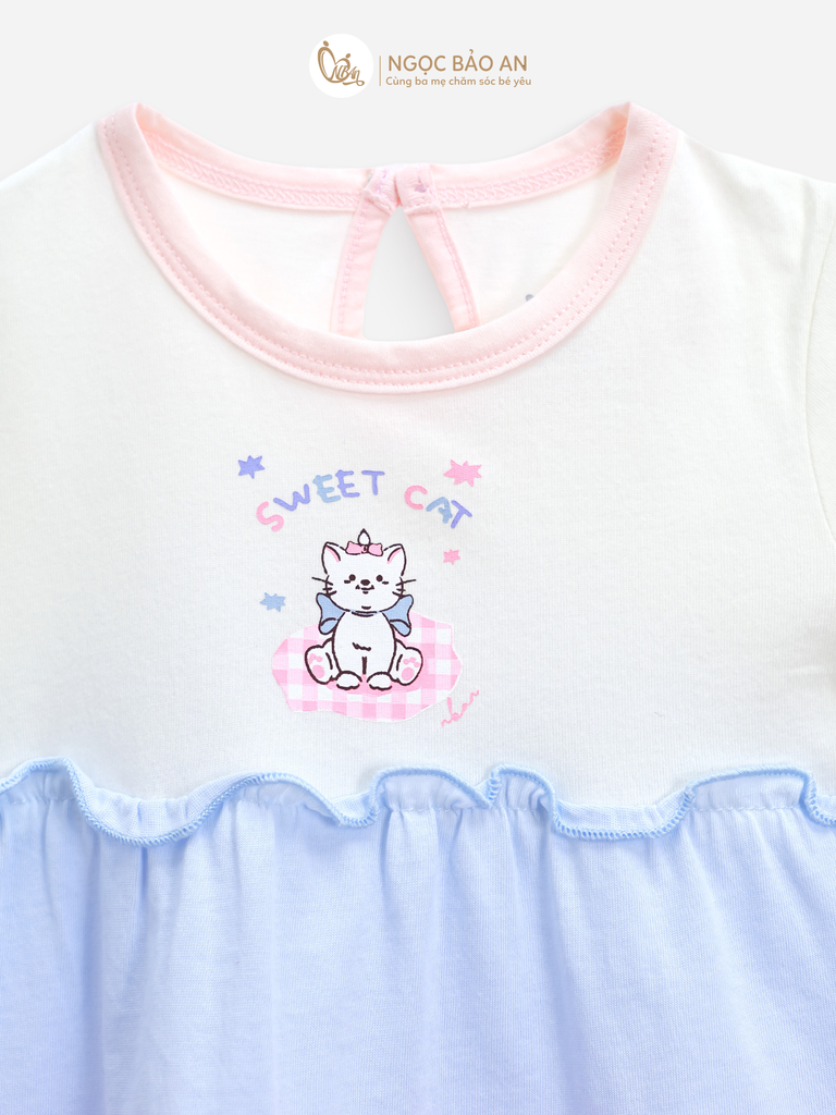 [M&B] Đầm tầng dáng xòe cotton M&b tay ngắn bé gái (Sweet Cat)