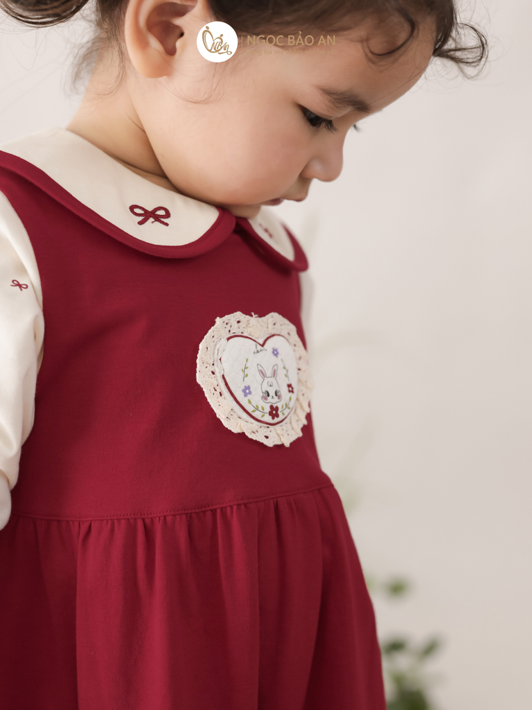 [M&B] BST THỎ MƠ: Đầm tiểu thư tay dài phối nơ cotton M&b cho bé gái (Heart Bunny)