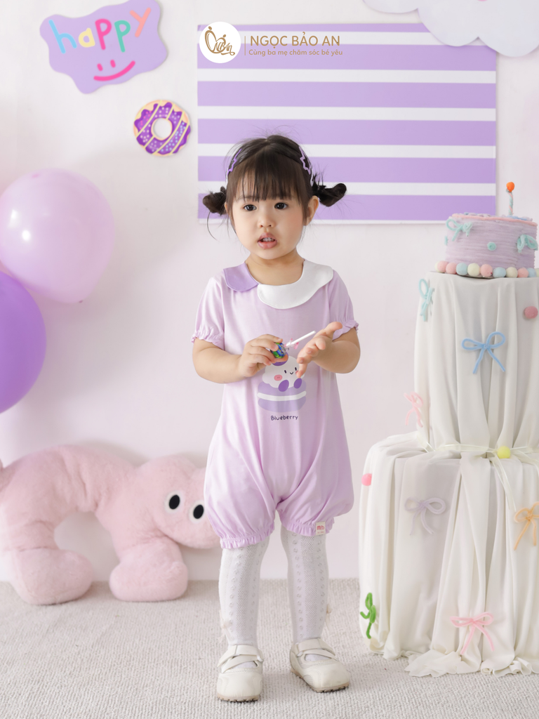 [M&B] BST CANDY: Body đùi tay ngắn cotton M&b cho bé (Blueberry)
