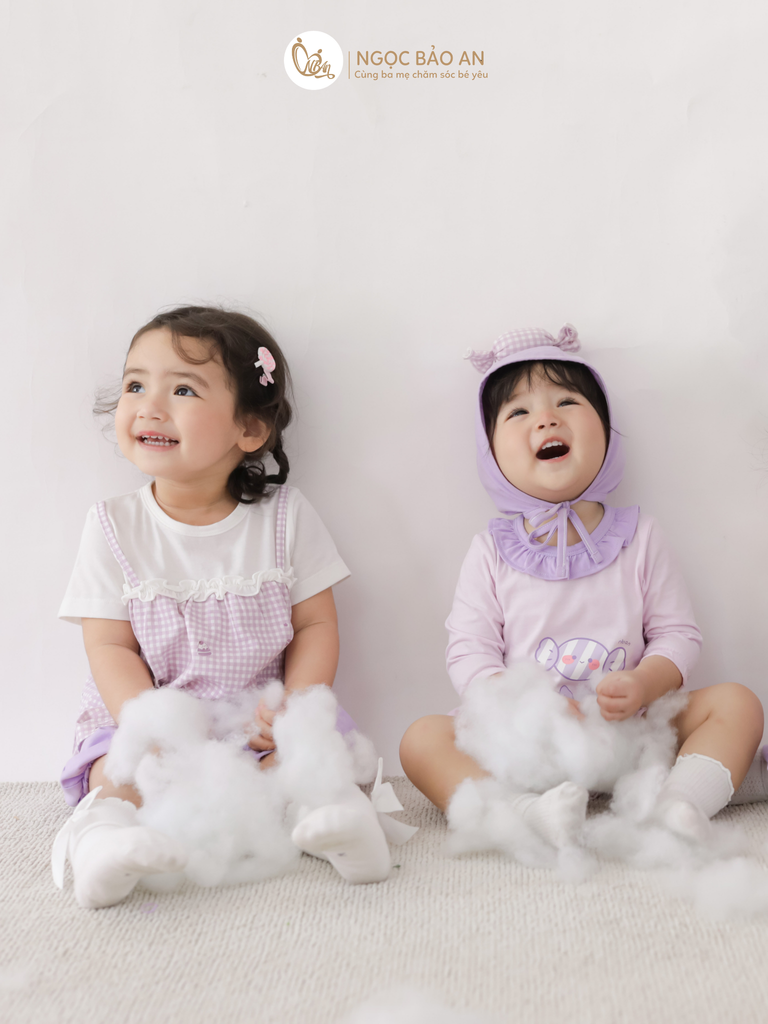 [M&B] BST CANDY: Set bodysuit tay lửng kèm nón cột dây đính kẹo cotton M&b cho bé (Kẹo Cute)