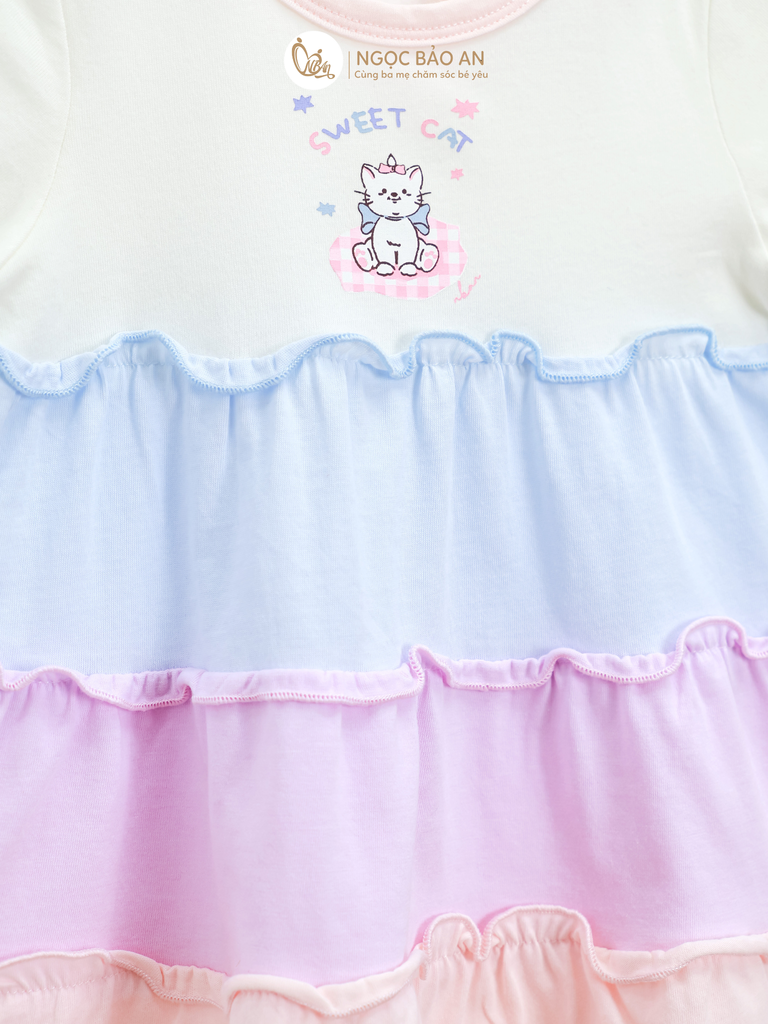 [M&B] Đầm tầng dáng xòe cotton M&b tay ngắn bé gái (Sweet Cat)