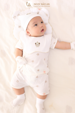[M&B] Bộ ngắn cài bên cotton gấu thỏ nâu