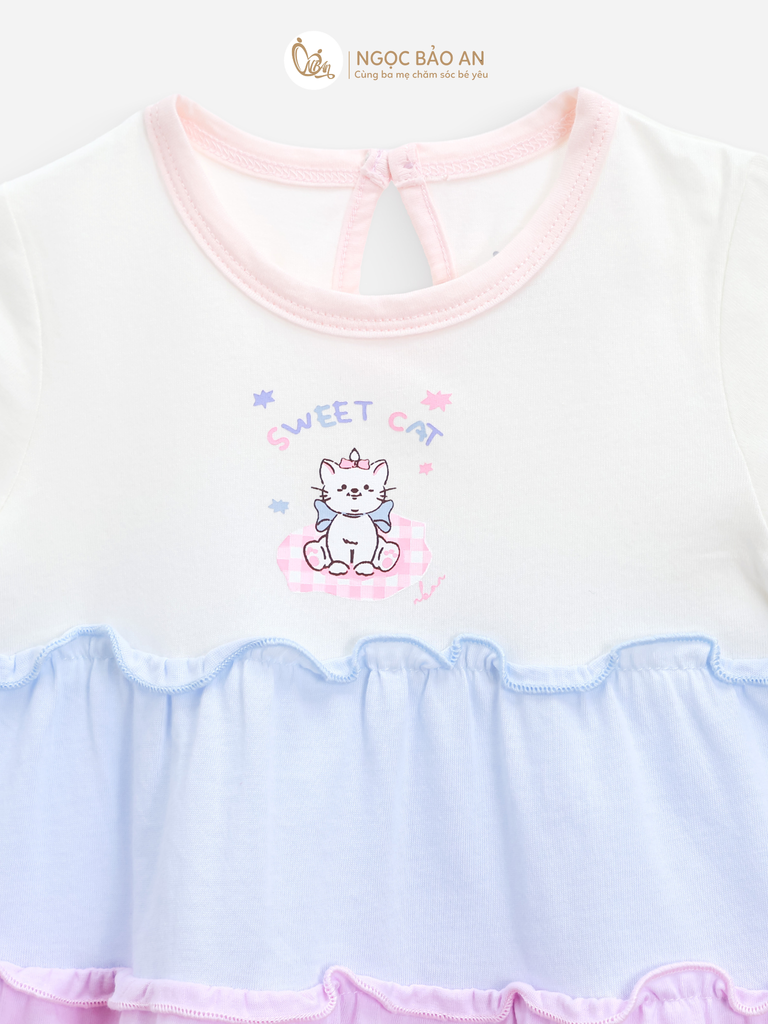 [M&B] Đầm tầng dáng xòe cotton M&b tay ngắn bé gái (Sweet Cat)