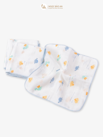[M&B] Combo 5 khăn gạc xô 4 lớp in hình khủng long xanh sweetie