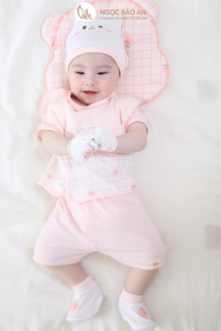 [M&B] Bộ ngắn cài bên cotton caro hồng đào
