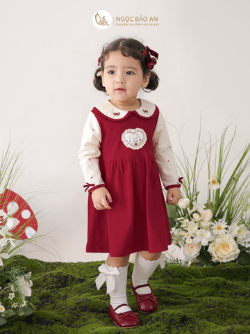 [M&B] BST THỎ MƠ: Đầm tiểu thư tay dài phối nơ cotton M&b cho bé gái (Heart Bunny)
