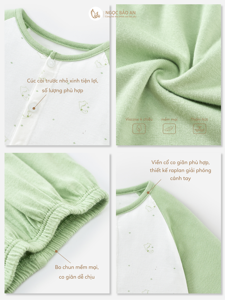 [M&B] Bộ tay dài cài giữa dino ngọc (NB-24m) [CBSSVISCOSE]