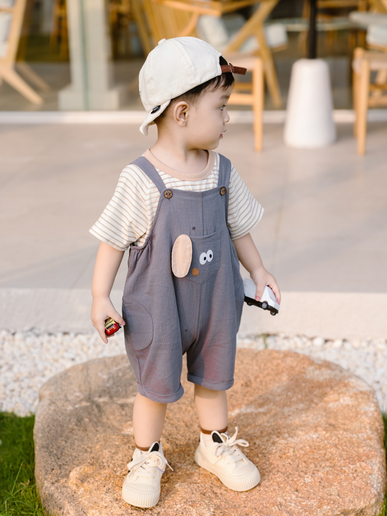 [M&B] BST SÓC: Set Áo sọc nâu + Yếm quần cho bé Trai M&B cotton