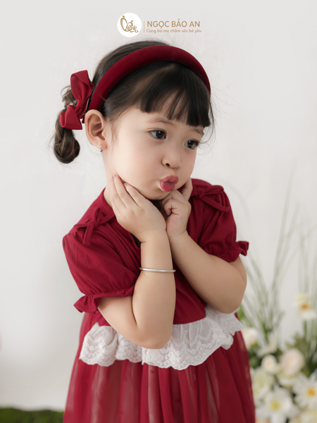 [M&B] BST THỎ MƠ: Đầm xòe công chúa tay ngắn phối ren cotton M&b cho bé gái