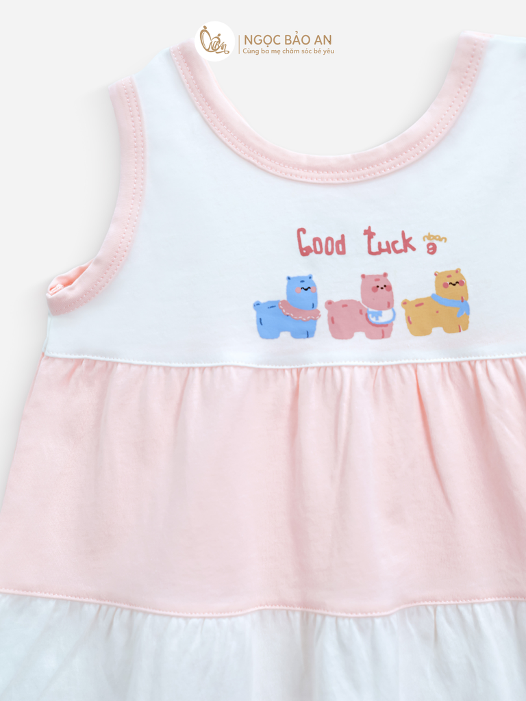 [M&B] Đầm tầng dáng xòe cotton M&b tone hồng bé gái (Good Luck)