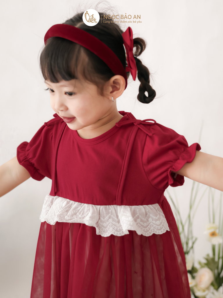 [M&B] BST THỎ MƠ: Đầm xòe công chúa tay ngắn phối ren cotton M&b cho bé gái