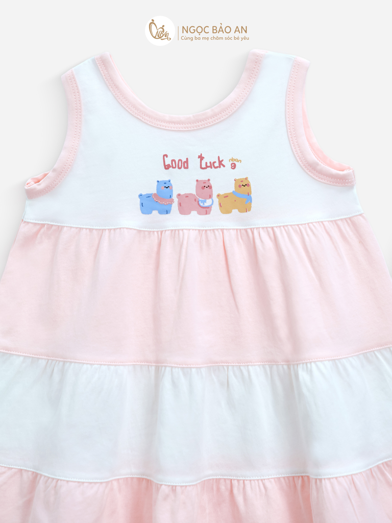 [M&B] Đầm tầng dáng xòe cotton M&b tone hồng bé gái (Good Luck)