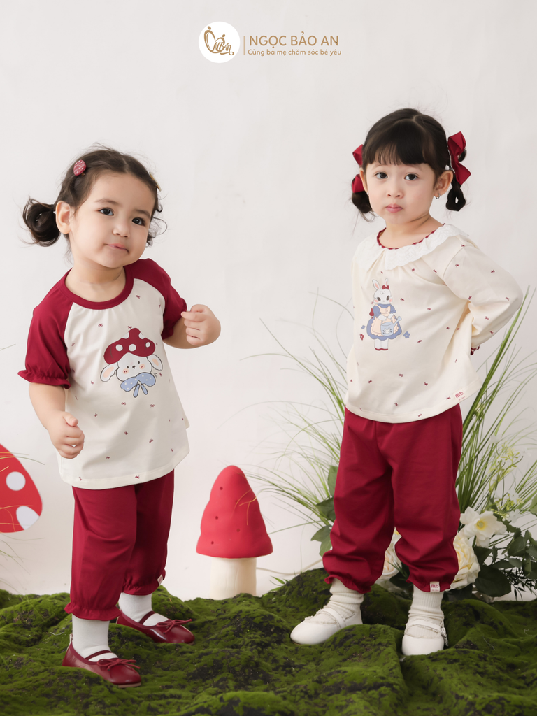 [M&B] BST THỎ MƠ: Bộ áo tay ngắn quần lửng cotton M&b cho bé gái (Thỏ Nấm)