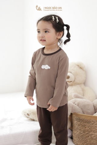 [HONEY] Bộ tay dài cotton nâu nhạt co giãn 4c (1-3 tuổi)