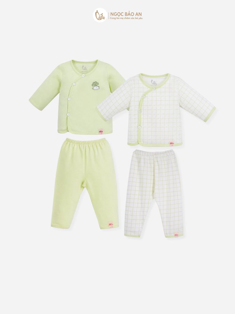 [M&B] Combo Sơ Sinh cotton tone Xanh Bơ in hình họa tiết đầy đủ phụ kiện(CBSScotton2025)