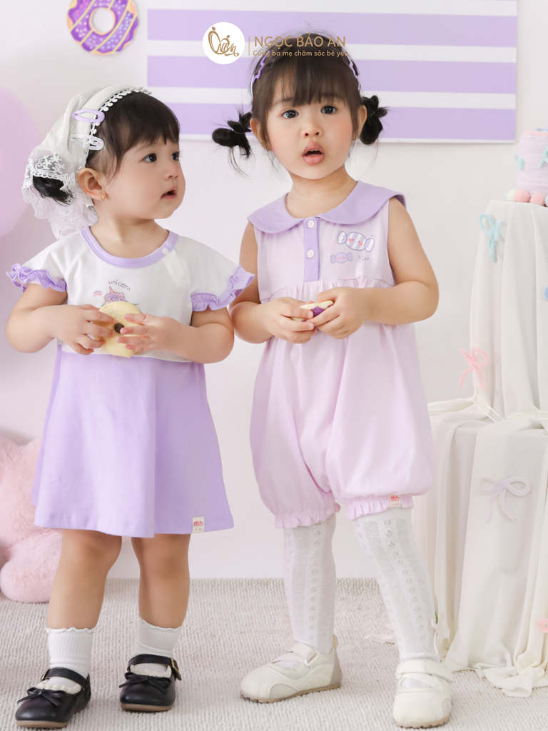 [M&B] Đầm xòe cotton M&b tay ngắn tone tím (Unicorn)