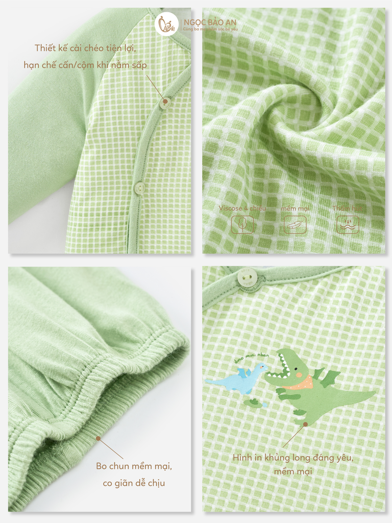 [M&B] Bộ tay dài cài bên caro dino PM (NB-24m)