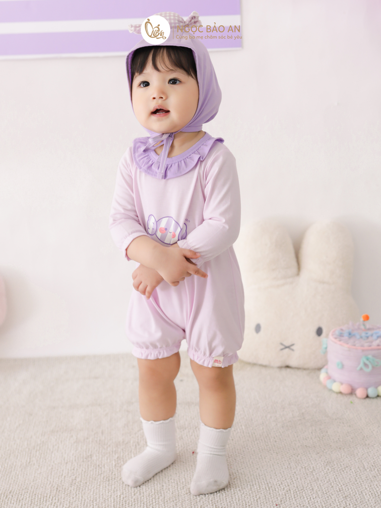 [M&B] BST CANDY: Set bodysuit tay lửng kèm nón cột dây đính kẹo cotton M&b cho bé (Kẹo Cute)