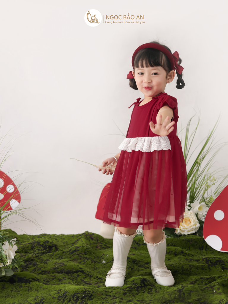 [M&B] BST THỎ MƠ: Đầm xòe công chúa tay ngắn phối ren cotton M&b cho bé gái
