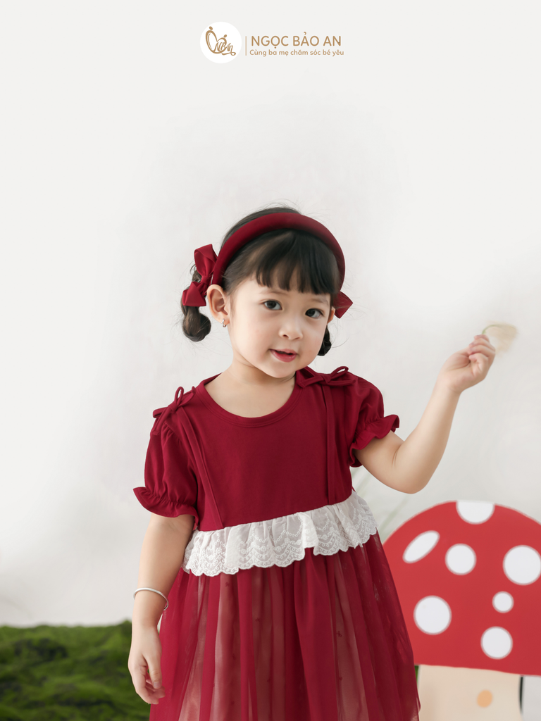 [M&B] BST THỎ MƠ: Đầm xòe công chúa tay ngắn phối ren cotton M&b cho bé gái