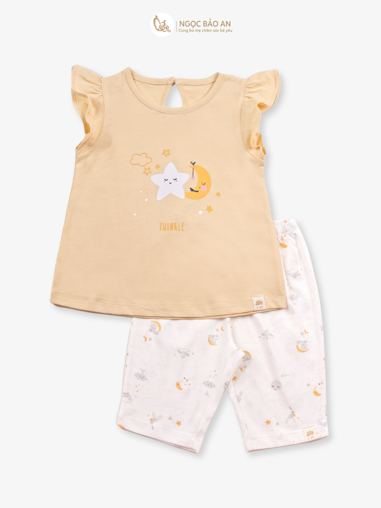 [NGỌC BẢO AN KIDS] Bộ quần áo lửng bé gái hoạ tiết trăng sao vàng