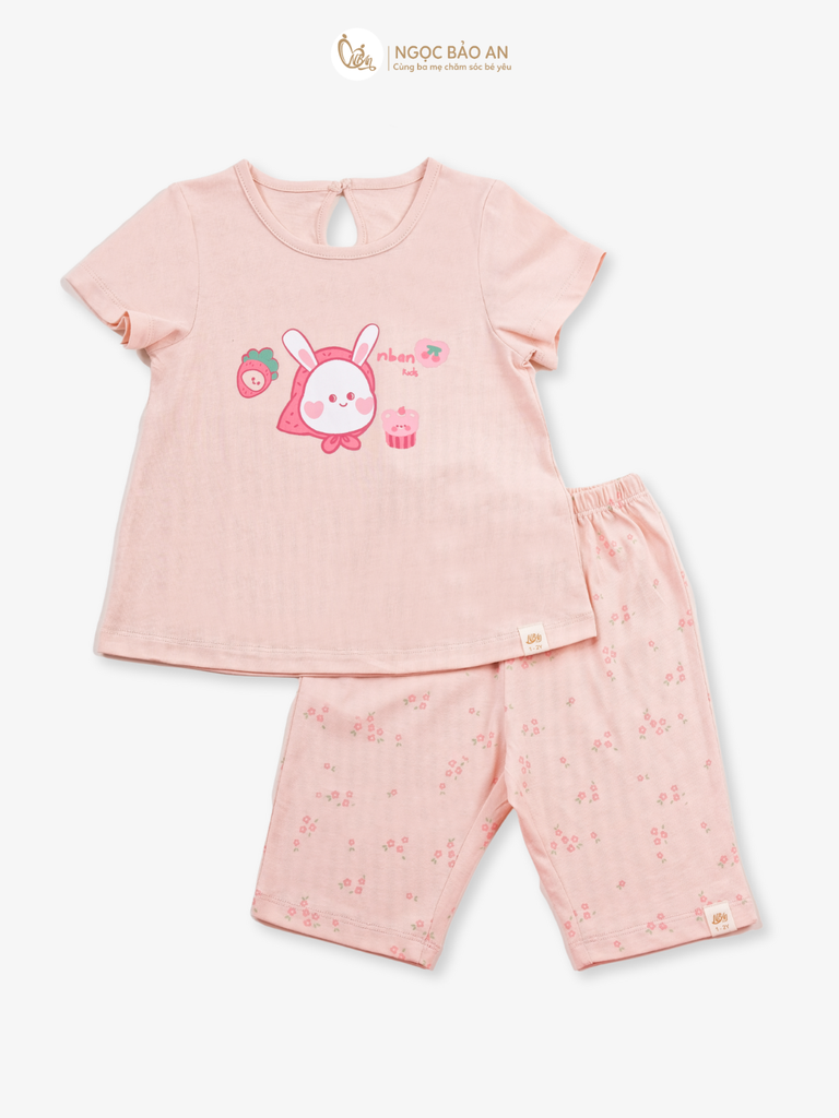 [NGỌC BẢO AN KIDS] Bộ quần áo lửng bé gái hoạ tiết thỏ gấu hồng
