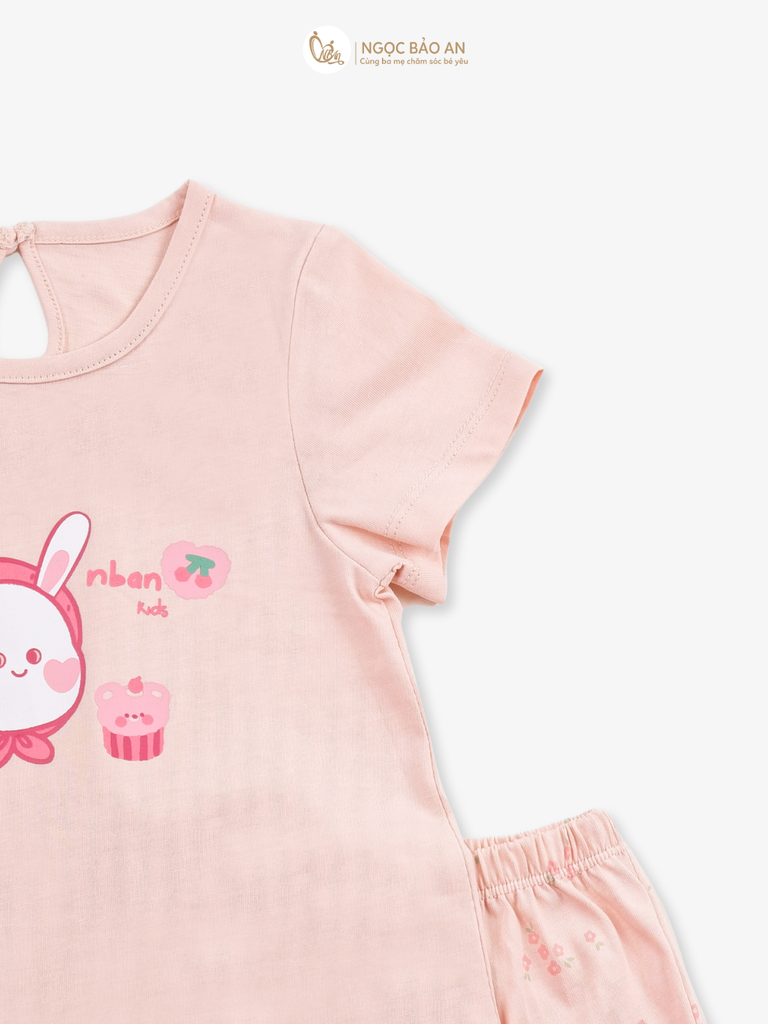 [NGỌC BẢO AN KIDS] Bộ quần áo lửng bé gái hoạ tiết thỏ gấu hồng