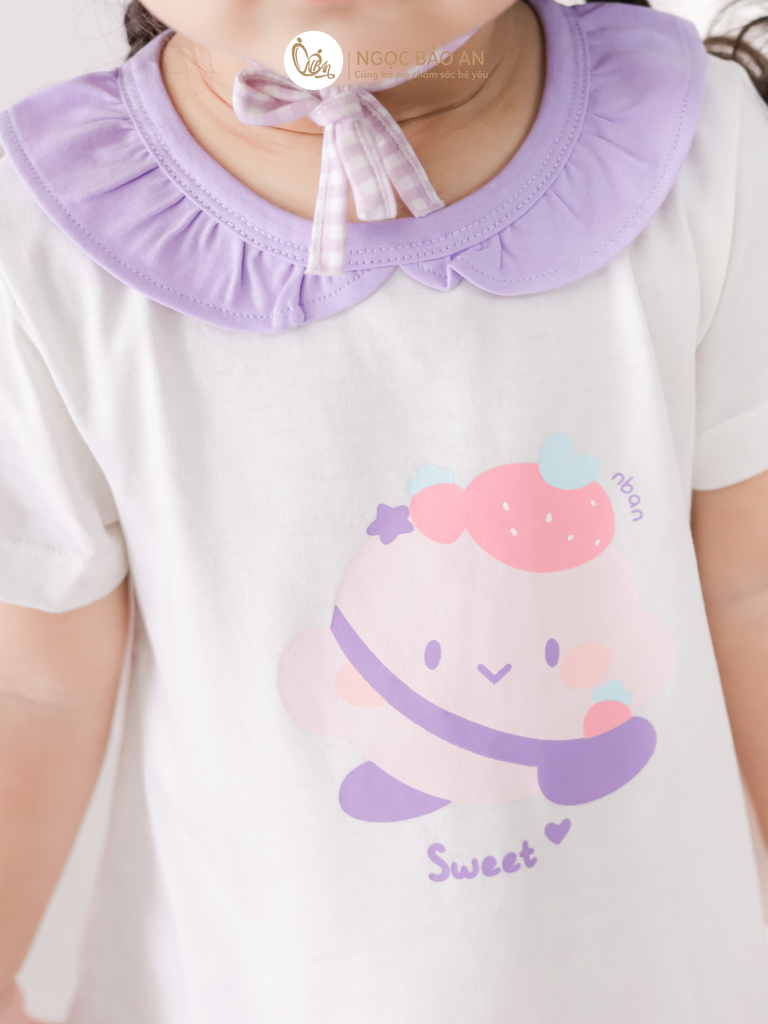 [M&B] BST CANDY: Bộ áo tay ngắn quần giả váy cotton M&b cho bé (Kẹo Dâu)