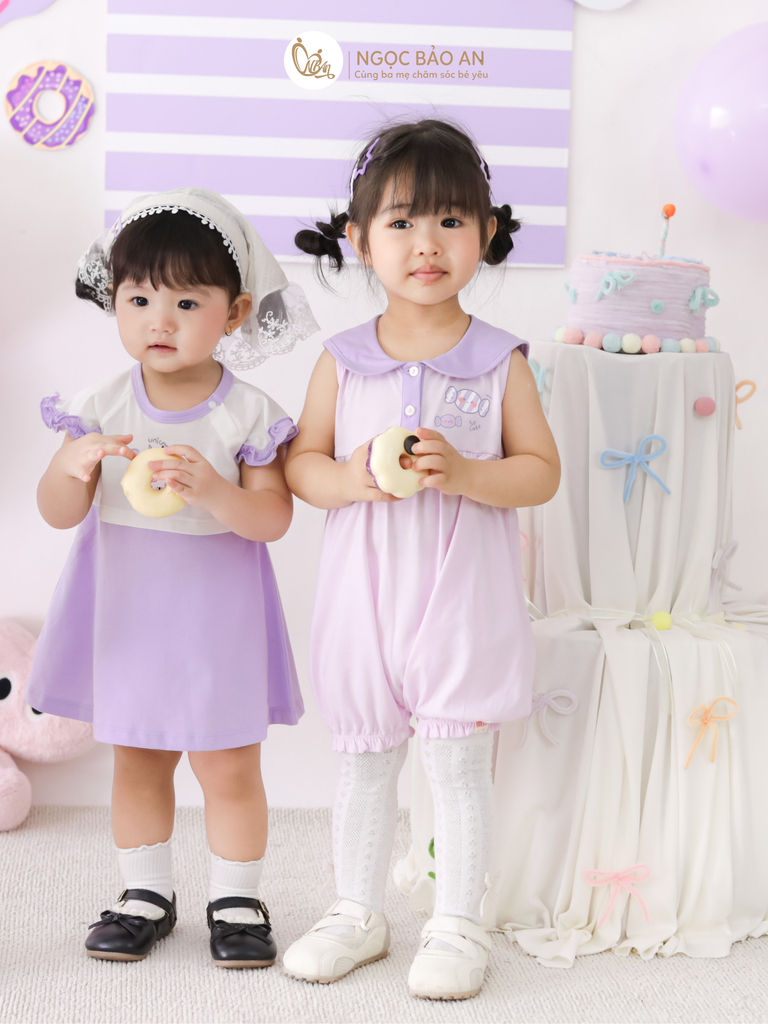 [M&B] Đầm xòe cotton M&b tay ngắn tone tím (Unicorn)