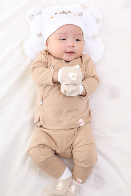 [M&B] Bộ tay dài cài bên cotton gấu thỏ nâu