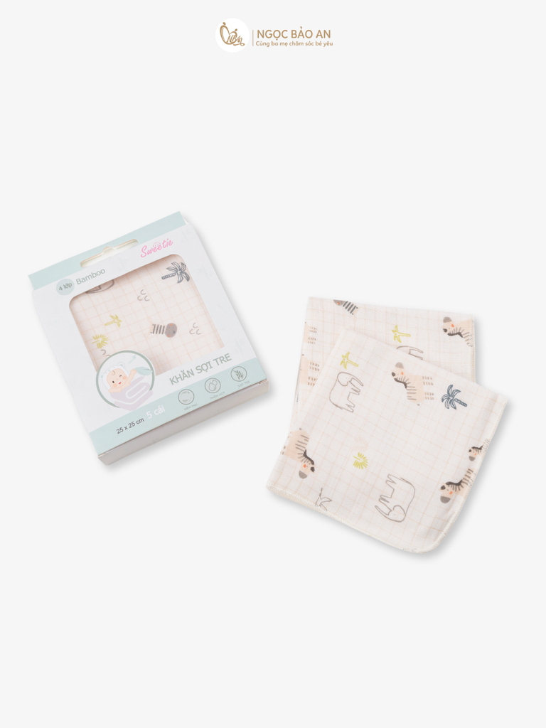 [M&B] Set 5 khăn gạc sữa sợi tre in hình 25cmx25cm