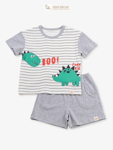 [NGỌC BẢO AN KIDS] Bộ quần áo cộc tay 4 chiều khủng long sọc xám