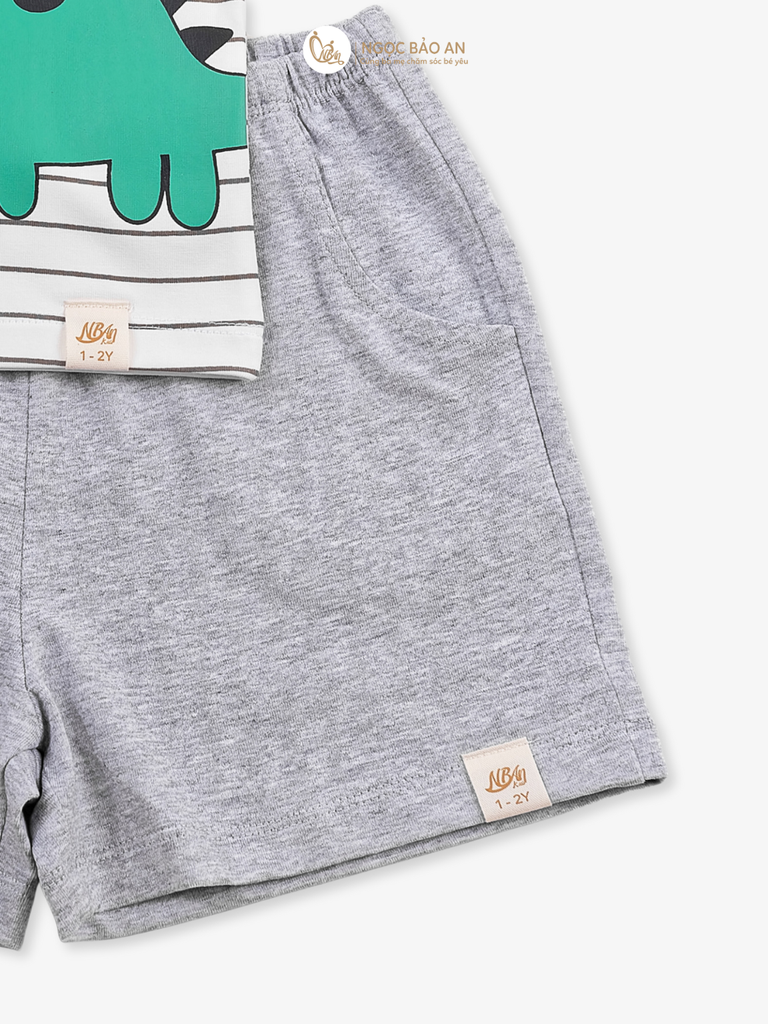 [NGỌC BẢO AN KIDS] Bộ quần áo cộc tay 4 chiều khủng long sọc xám