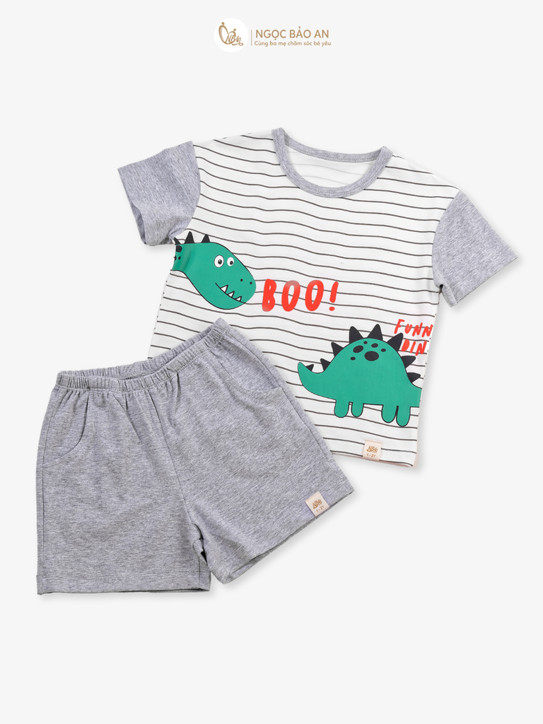 [NGỌC BẢO AN KIDS] Bộ quần áo cộc tay 4 chiều khủng long sọc xám