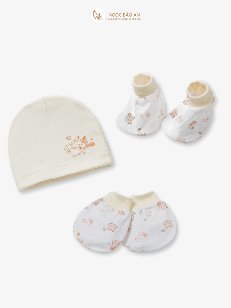 [HONEY] Set nón bao tay chân sơ sinh Honey cotton