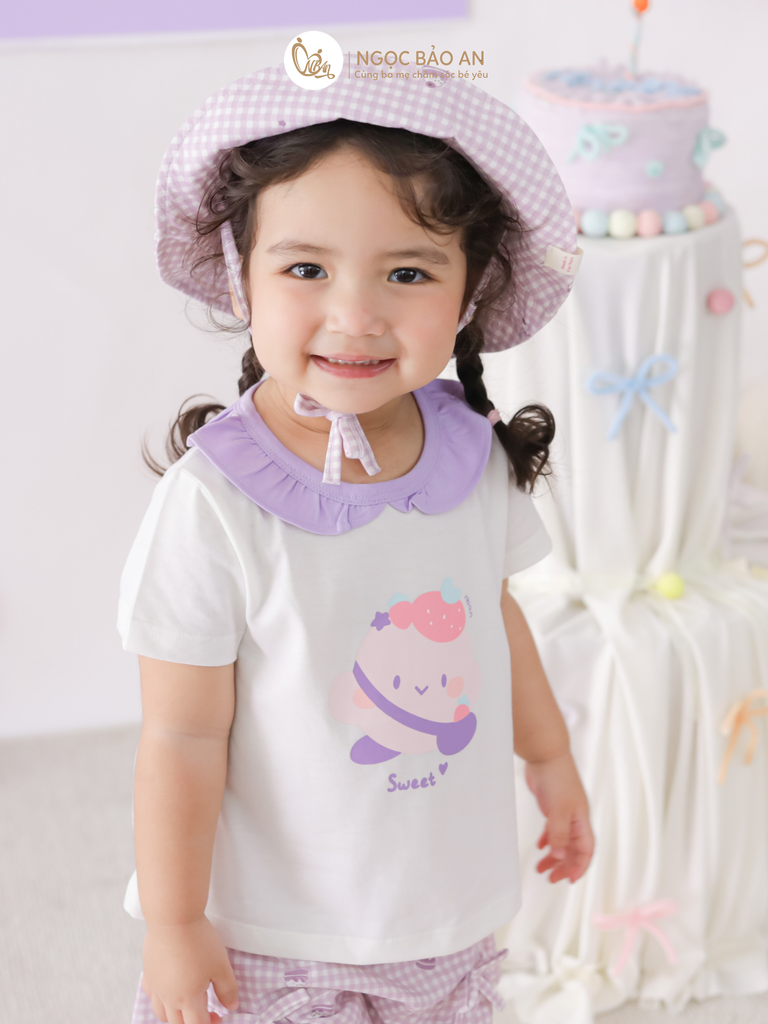 [M&B] BST CANDY: Bộ áo tay ngắn quần giả váy cotton M&b cho bé (Kẹo Dâu)