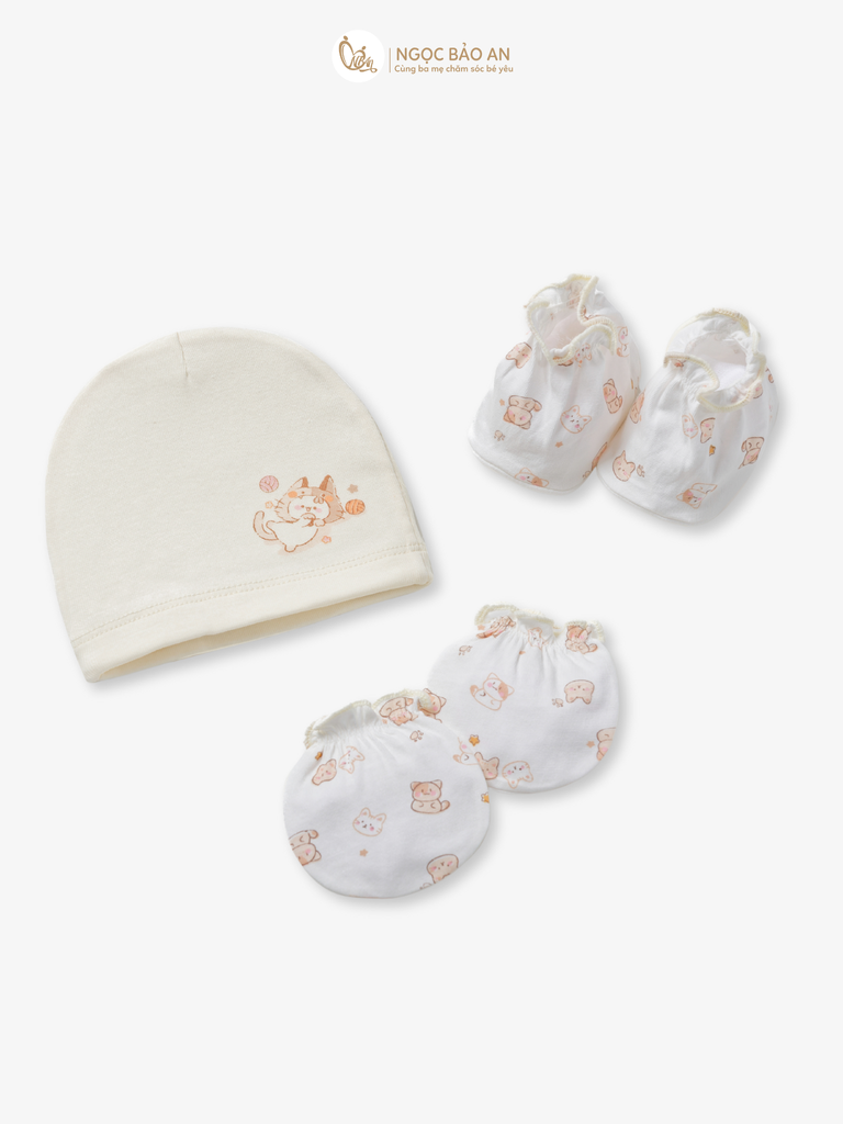 [HONEY] Set nón bao tay chân sơ sinh Honey cotton