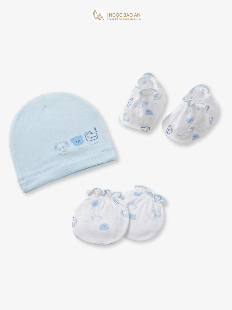 [HONEY] Set nón bao tay chân sơ sinh Honey cotton
