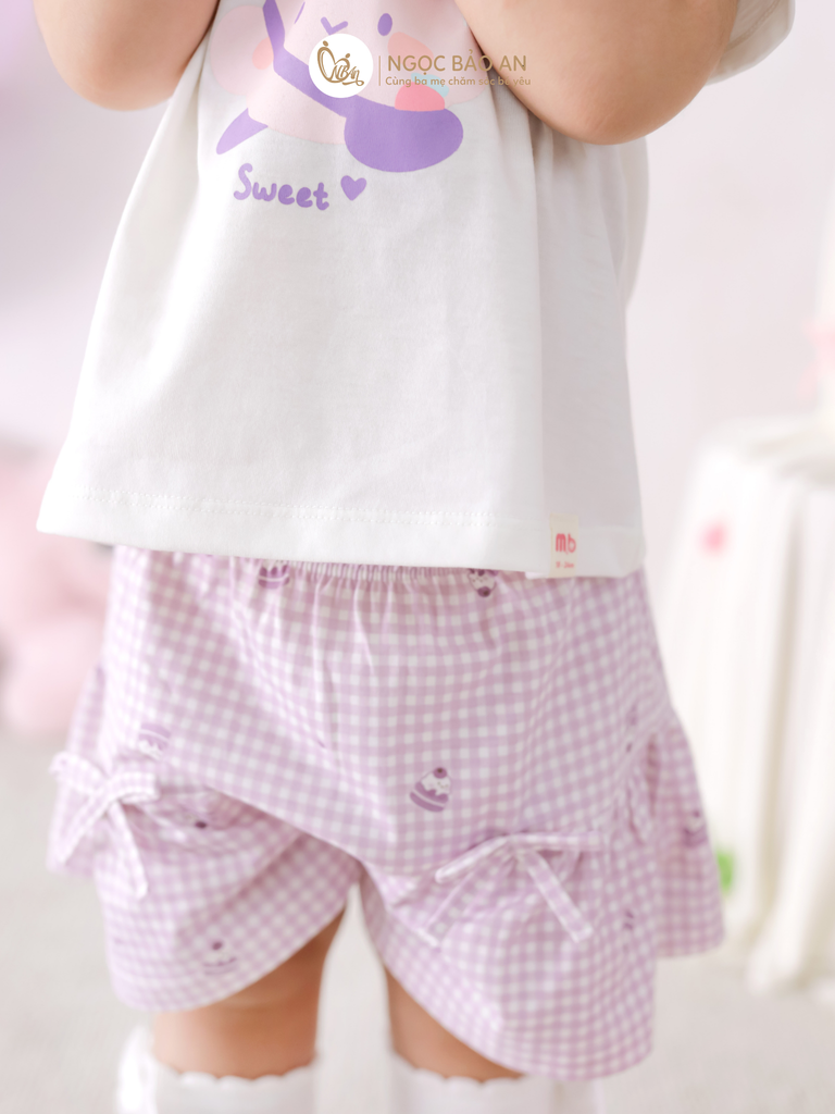[M&B] BST CANDY: Bộ áo tay ngắn quần giả váy cotton M&b cho bé (Kẹo Dâu)