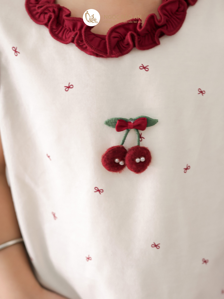 [M&B] BST THỎ MƠ: Set áo sát nách quần ngắn bí cotton M&b cho bé gái (Cherry)