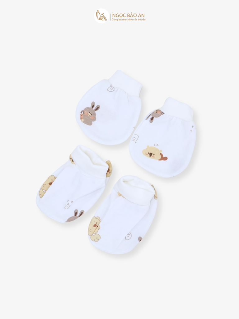 [HONEY] Bộ bao tay chân sơ sinh Honey cotton hoạ tiết mới 2025