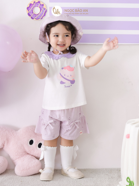 [M&B] BST CANDY: Bộ áo tay ngắn quần giả váy cotton M&b cho bé (Kẹo Dâu)