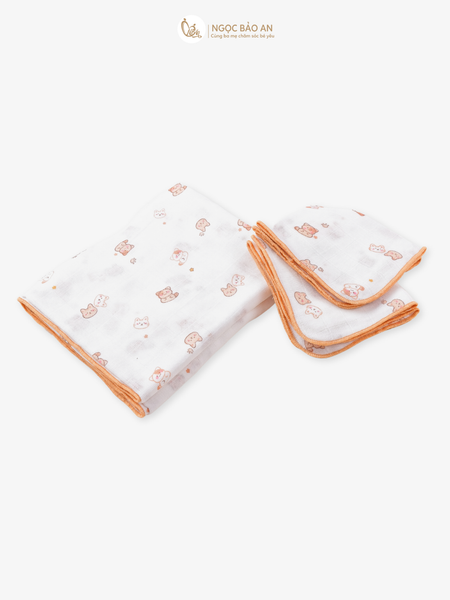 [M&B] Combo 5 khăn gạc xô 4 lớp in hình mèo vàng sweetie