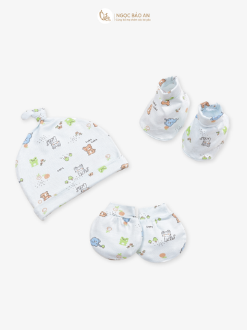 [M&B] Set nón bao tay chân sweetie chất vải rayon thoáng mát
