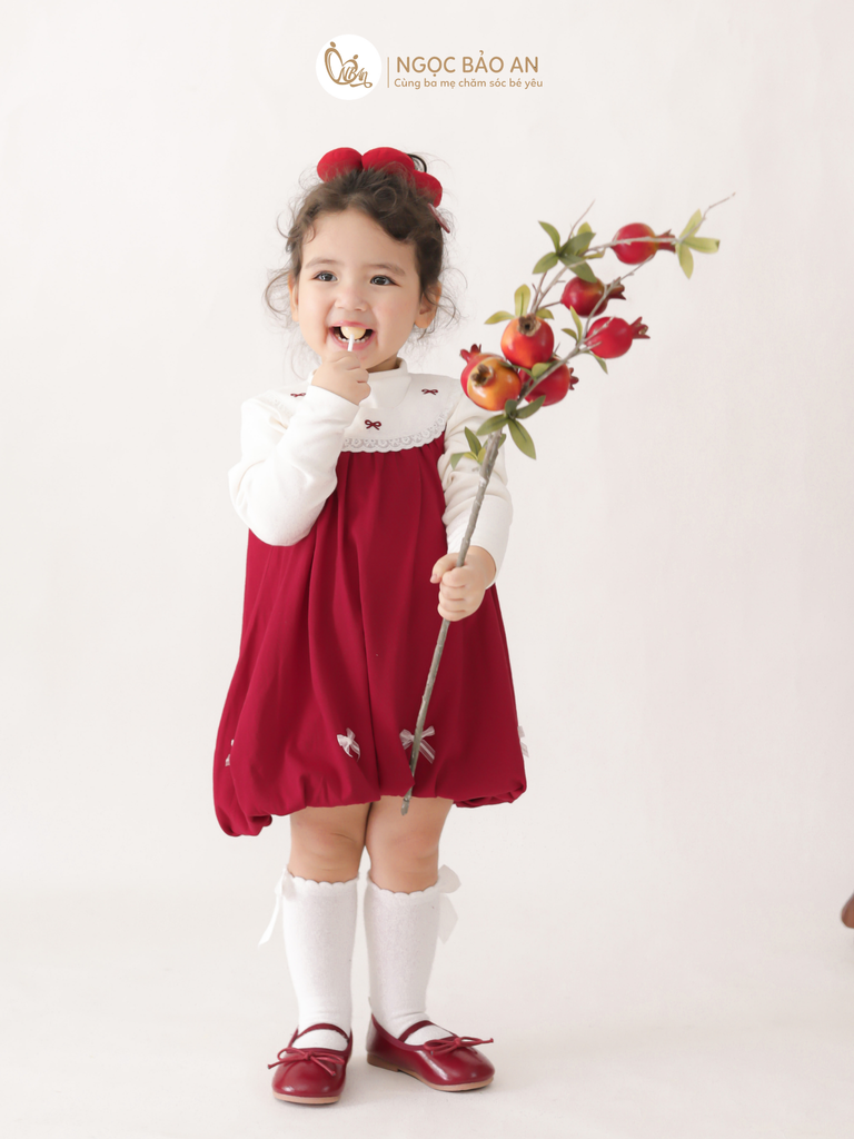 [M&B] BST THỎ MƠ: Đầm dáng bí phối cổ ren đính nơ cotton M&b cho bé gái