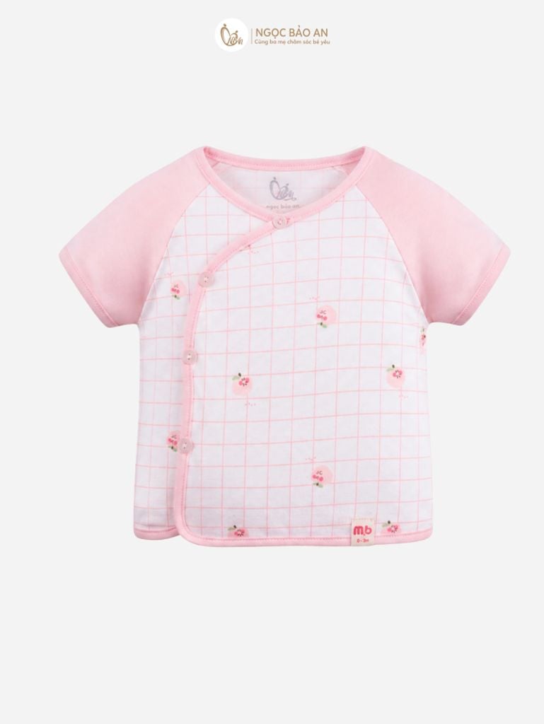 [M&B] Bộ ngắn cài bên cotton caro hồng đào