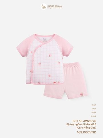 [M&B] Bộ ngắn cài bên cotton caro hồng đào