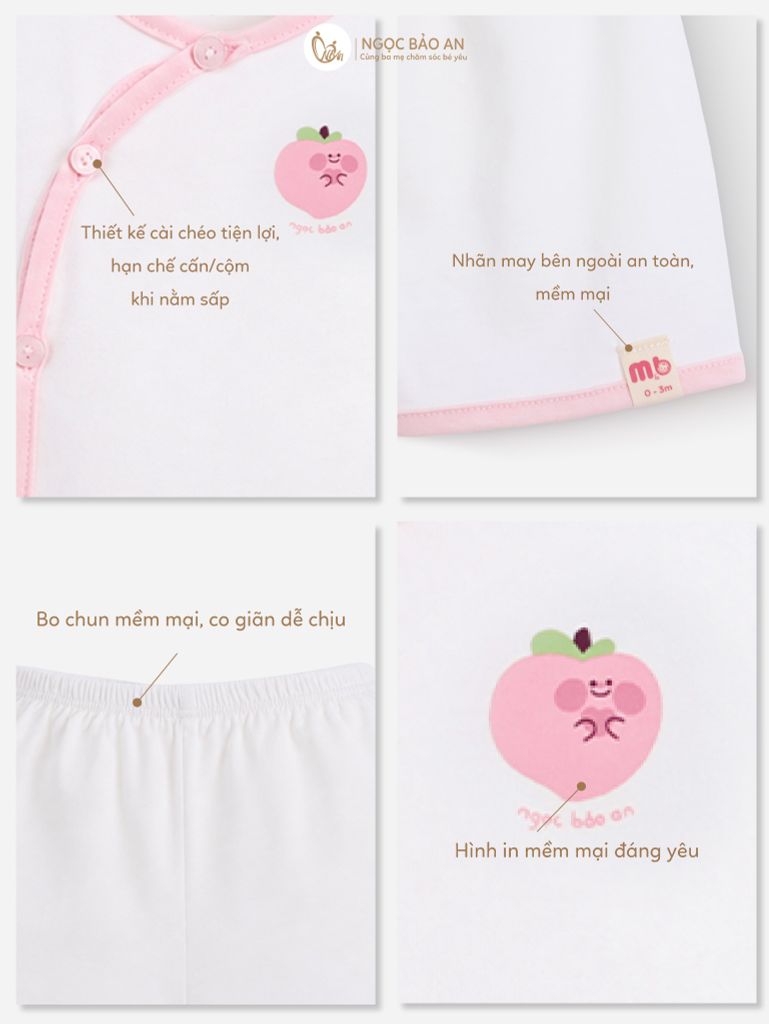 [M&B] Bộ ngắn cài bên cotton hồng đào
