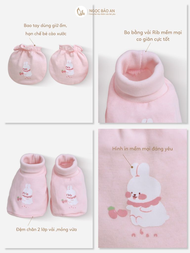 [M&B] Set nón bao tay chân bo thỏ carrot hồng