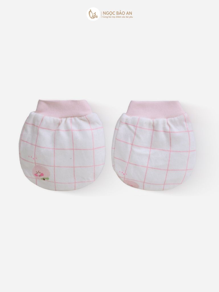 [M&B] Bộ bao tay chân bo cotton sơ sinh họa tiết caro hồng đào